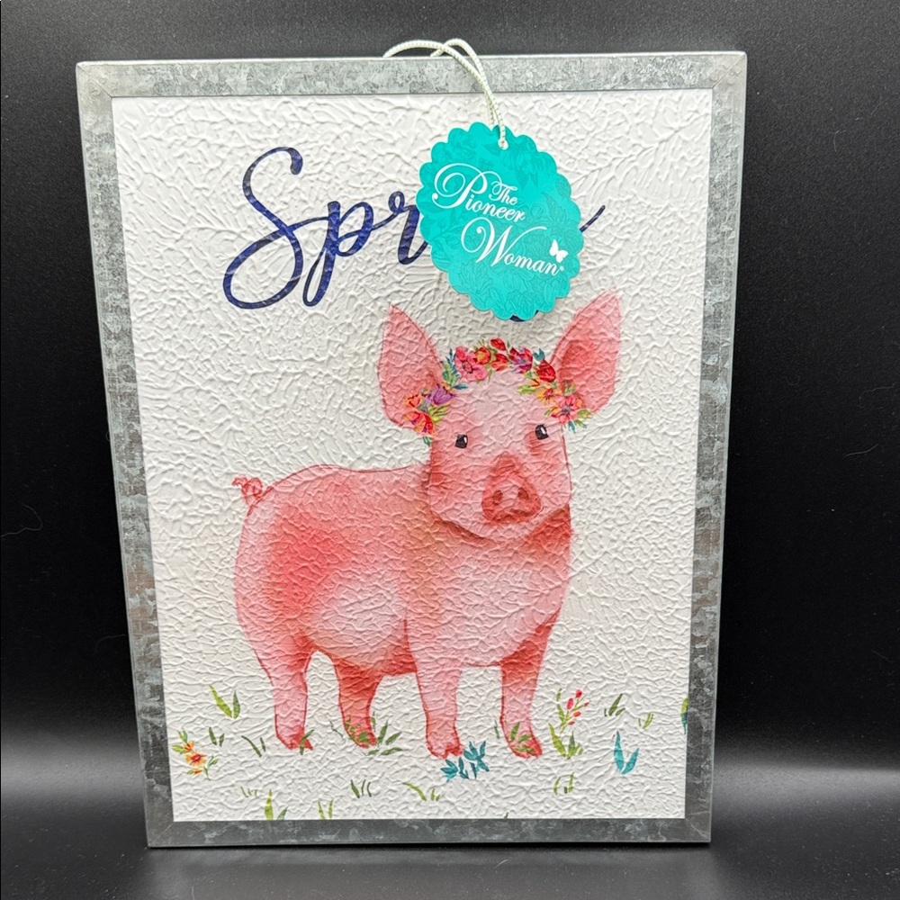 The Pioneer Woman Floral Pig Art in Pink and Green